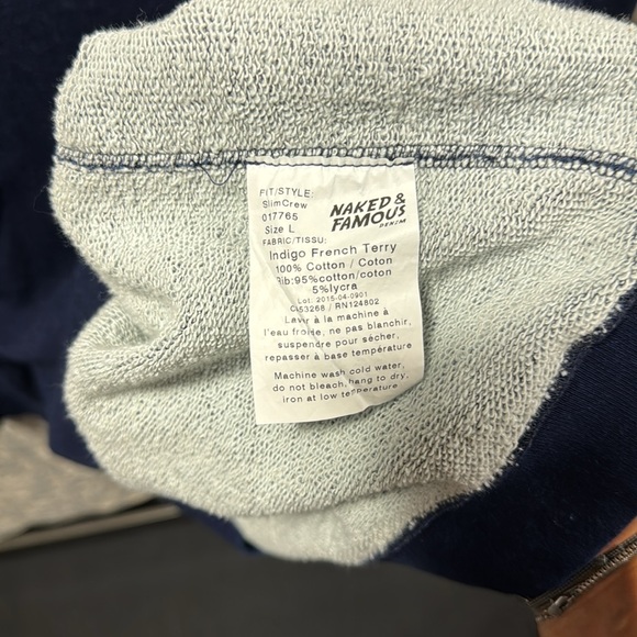 Naked and Famous Indigo French Terry slim crew - Picture 3 of 4